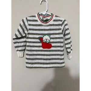 Vintage Christmas Appliqué Embroidered Toddler Striped Shirt 3T